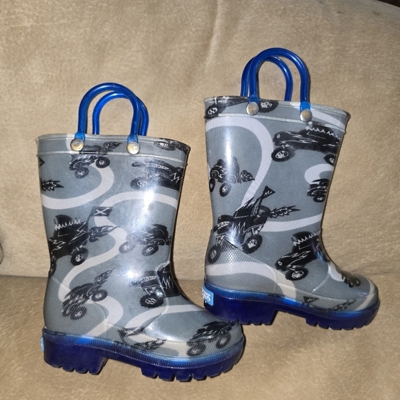 Zoogs Kids Pull-On Rain Boots Size ATV Monster Truck Print Boots Size 5 Toddler - Picture 7 of 8